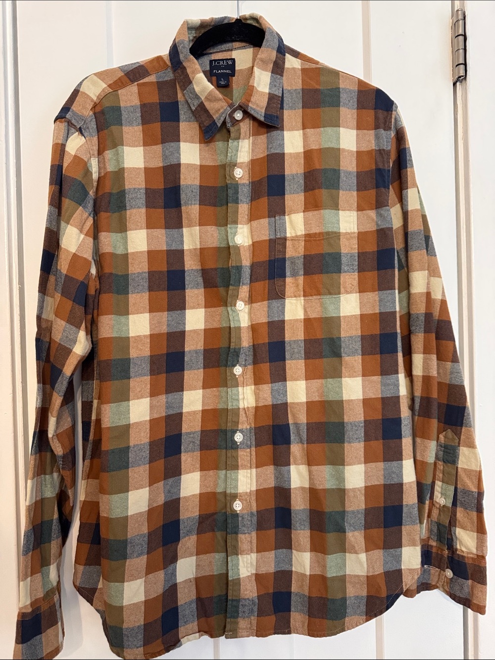 J. Crew Button-Down Plaid Shirt in Brown, Navy & Cream